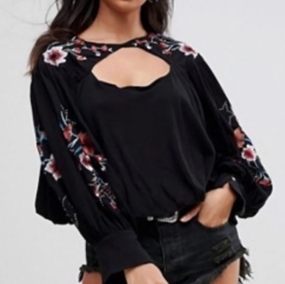 Free People Lita embroidered cutout top